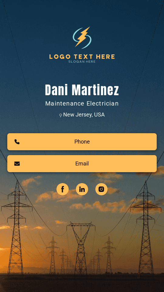 Maintenance Electrician Digital Business Card Preview