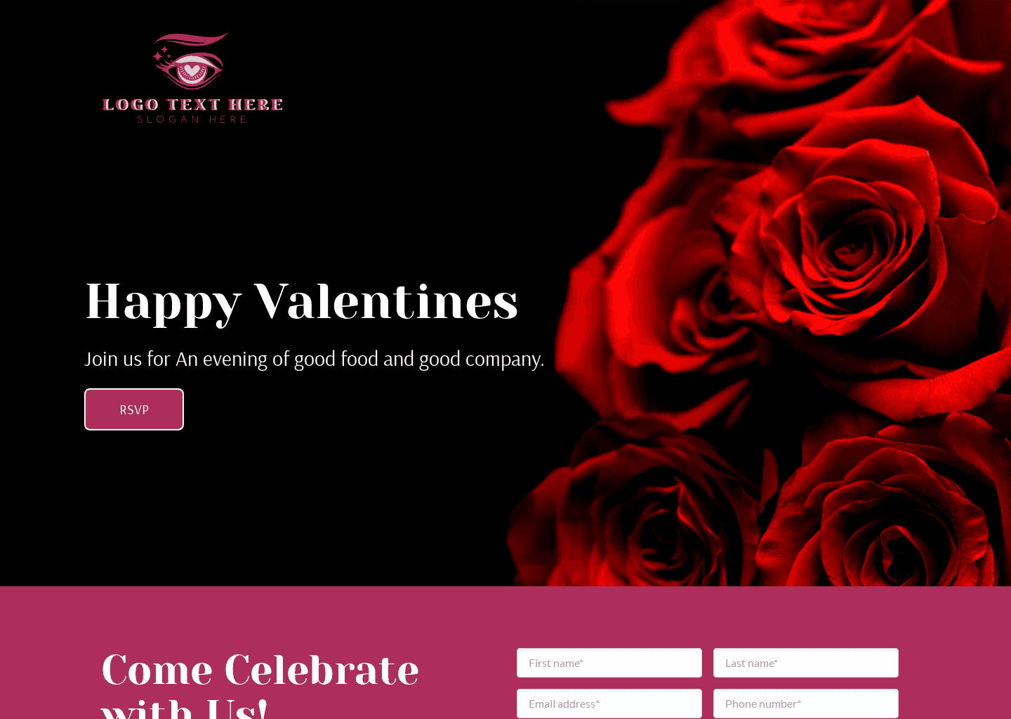 Valentine Dinner Invitation Website Preview