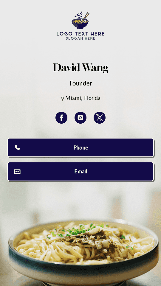 Asian Restaurant Founder Digital Business Card
