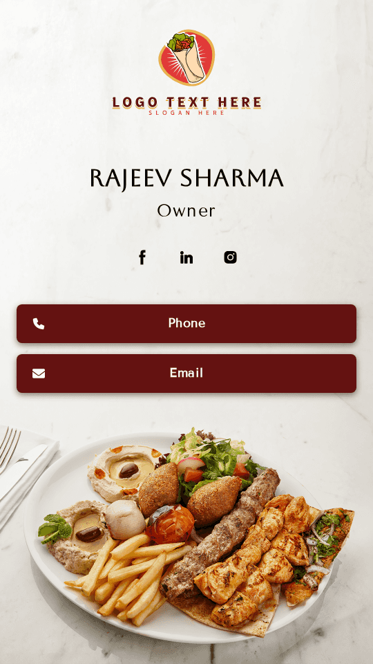 Food Restaurant Owner Digital Business Card