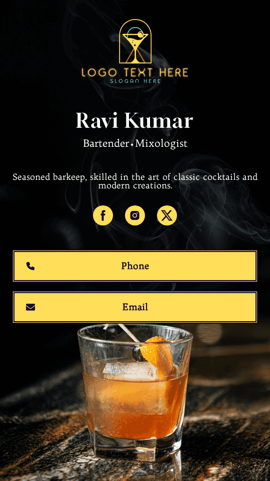 Professional Mixologist Digital Business Card Preview