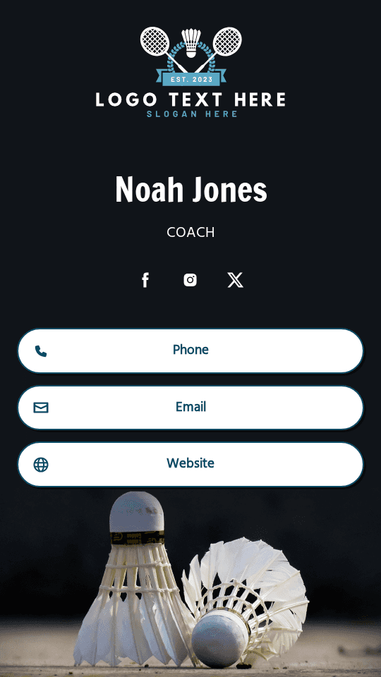 Professional Badminton Coach Digital Business Card Preview