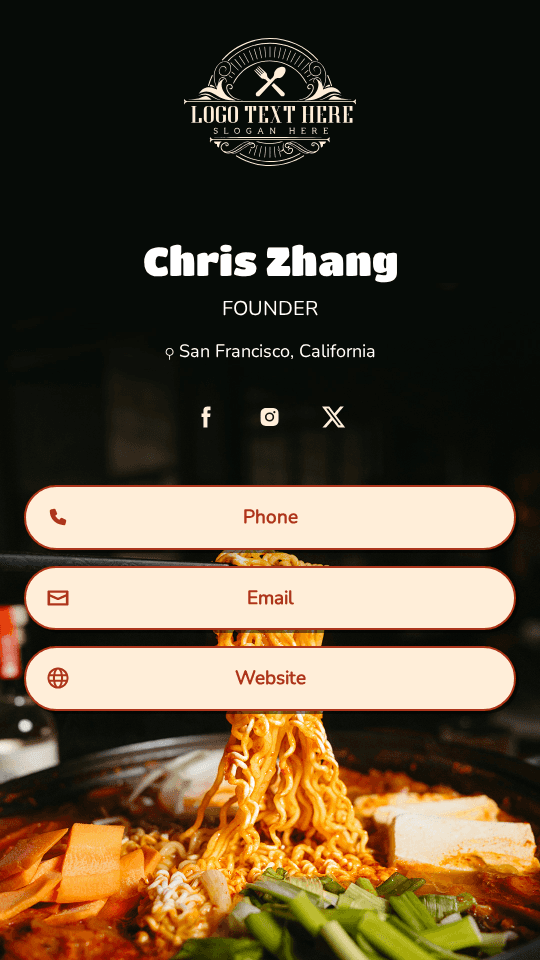 Korean Restaurant Founder Digital Business Card Preview