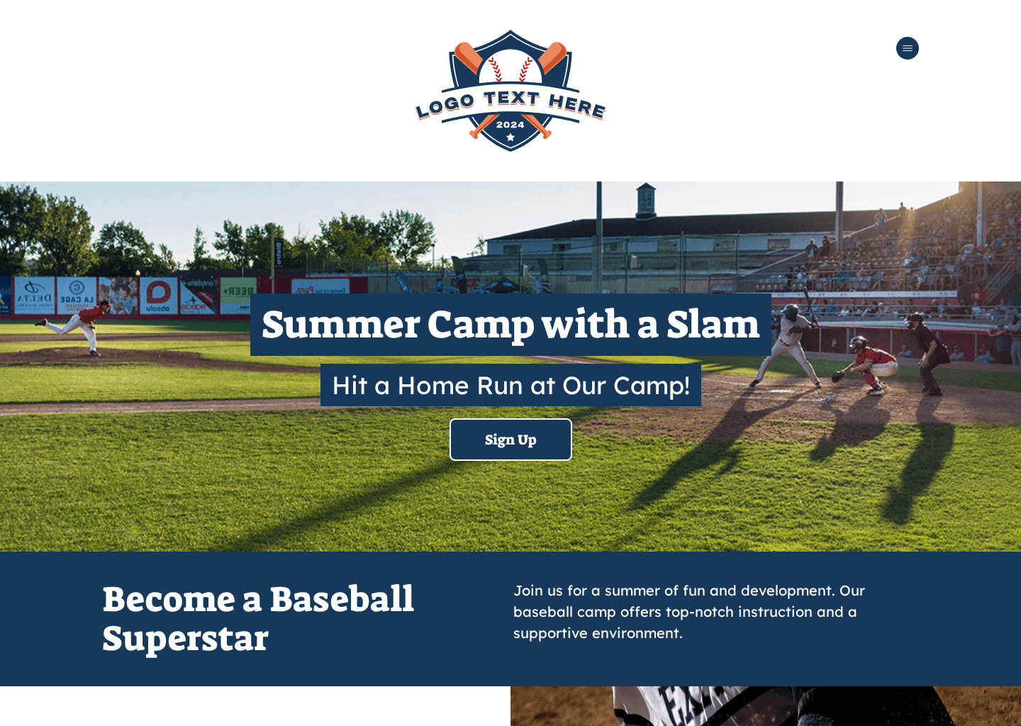 Baseball Training Camp Website Preview