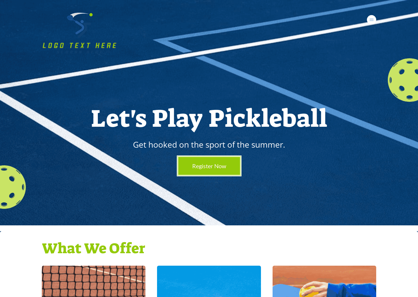 Pickleball Training Course website design