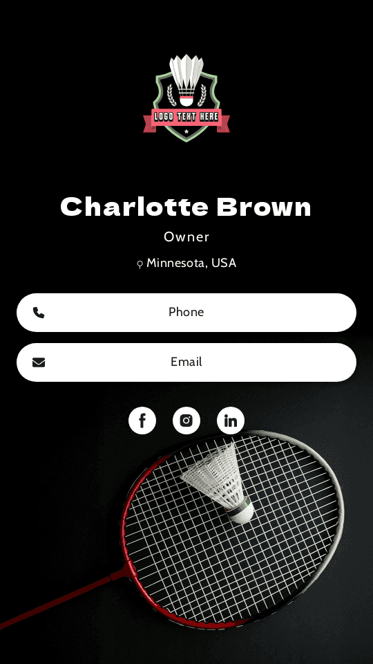 Badminton Store Owner Digital Business Card Preview