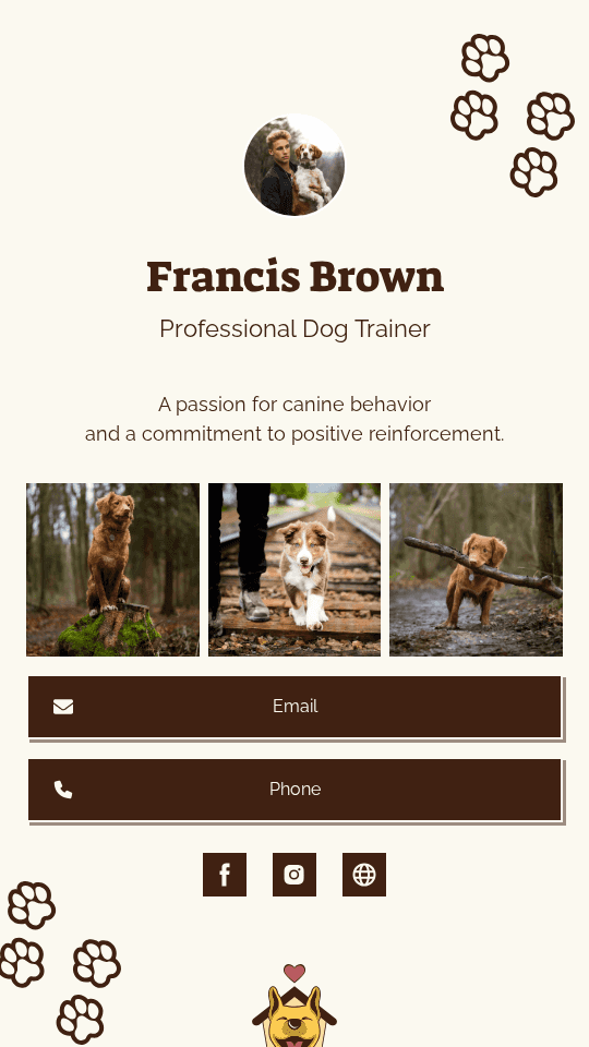 Professional Dog Trainer Digital Business Card Preview