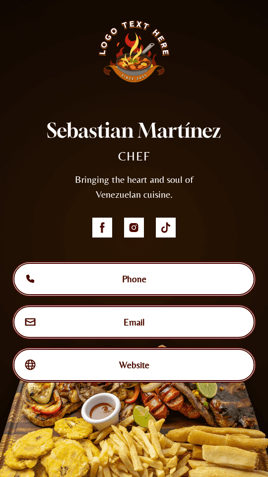 Venezuelan Cuisine Chef Digital Business Card