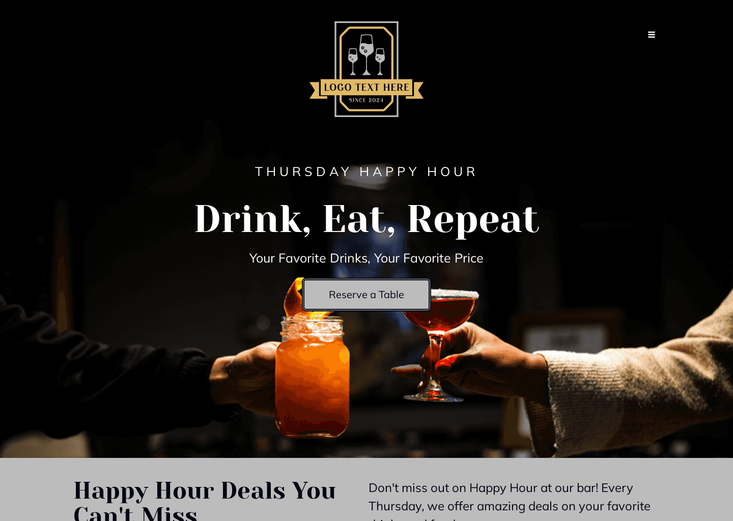 Pub Happy Hour Website Preview