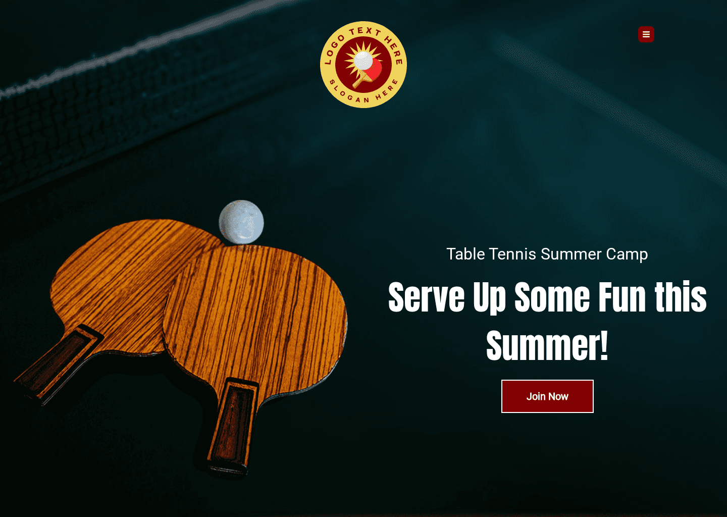 Table Tennis Camp Website Preview