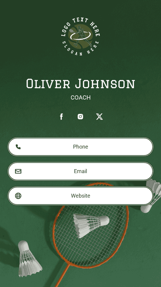 Badminton Sport Coach Digital Business Card Preview
