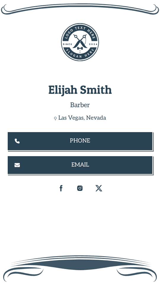 Senior Artisan Barber Digital Business Card Preview