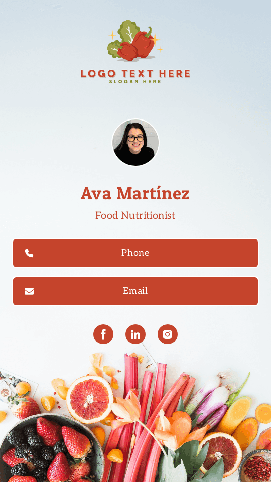 Professional Food Nutritionist Digital Business Card