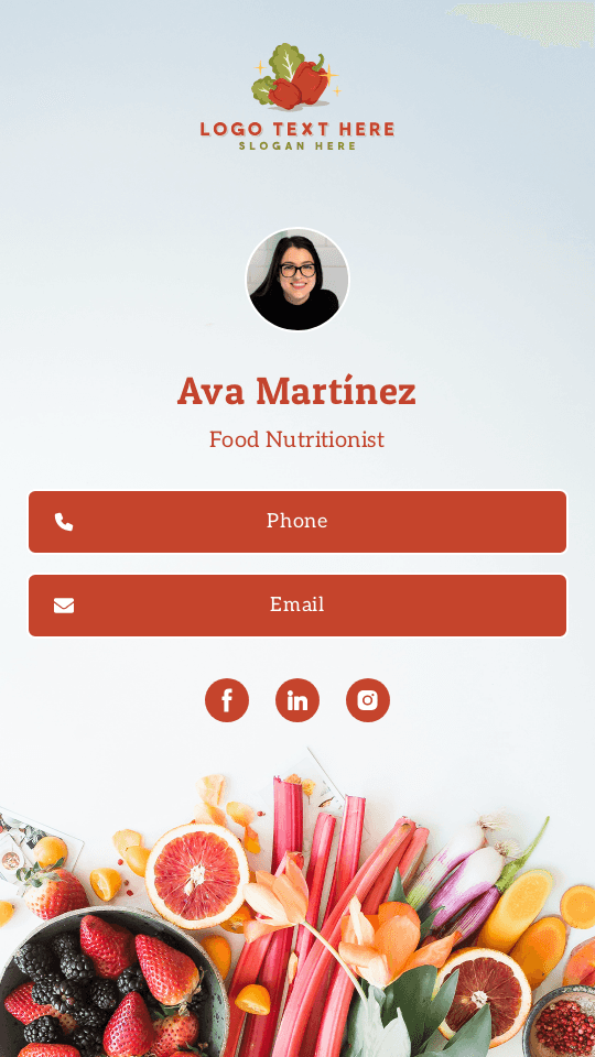 Professional Food Nutritionist Digital Business Card